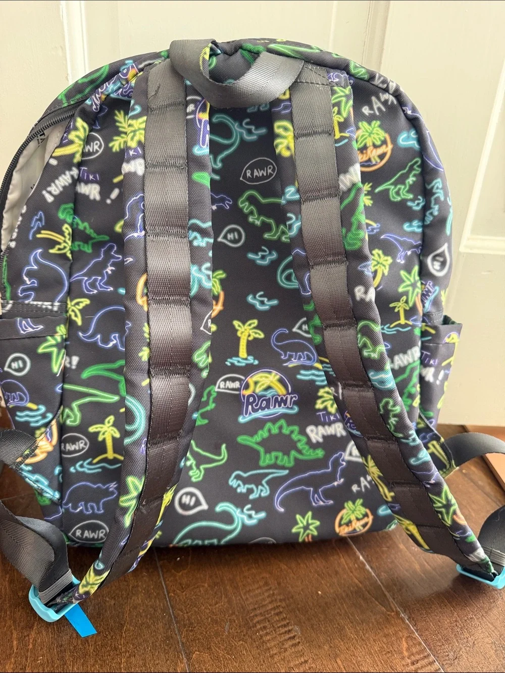 STATE Kids Neon Dino Mini Backpack - Black with Green, Yellow & Blue Accents